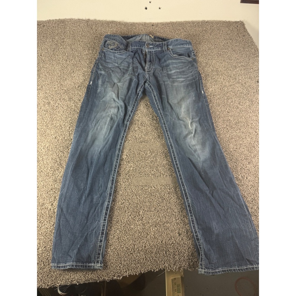 Big Star Voyager Straight Relaxed Mens Jeans 38L Medium Wash Blue Denim Stretch‎
